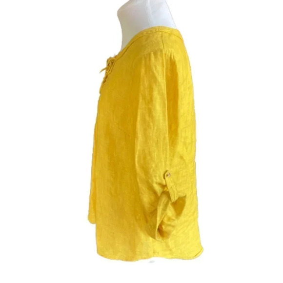 Maeve Anthropologie Linen Top, Size 6, Marva Mustard Yellow Gold Lace-up Neck - Picture 5 of 11
